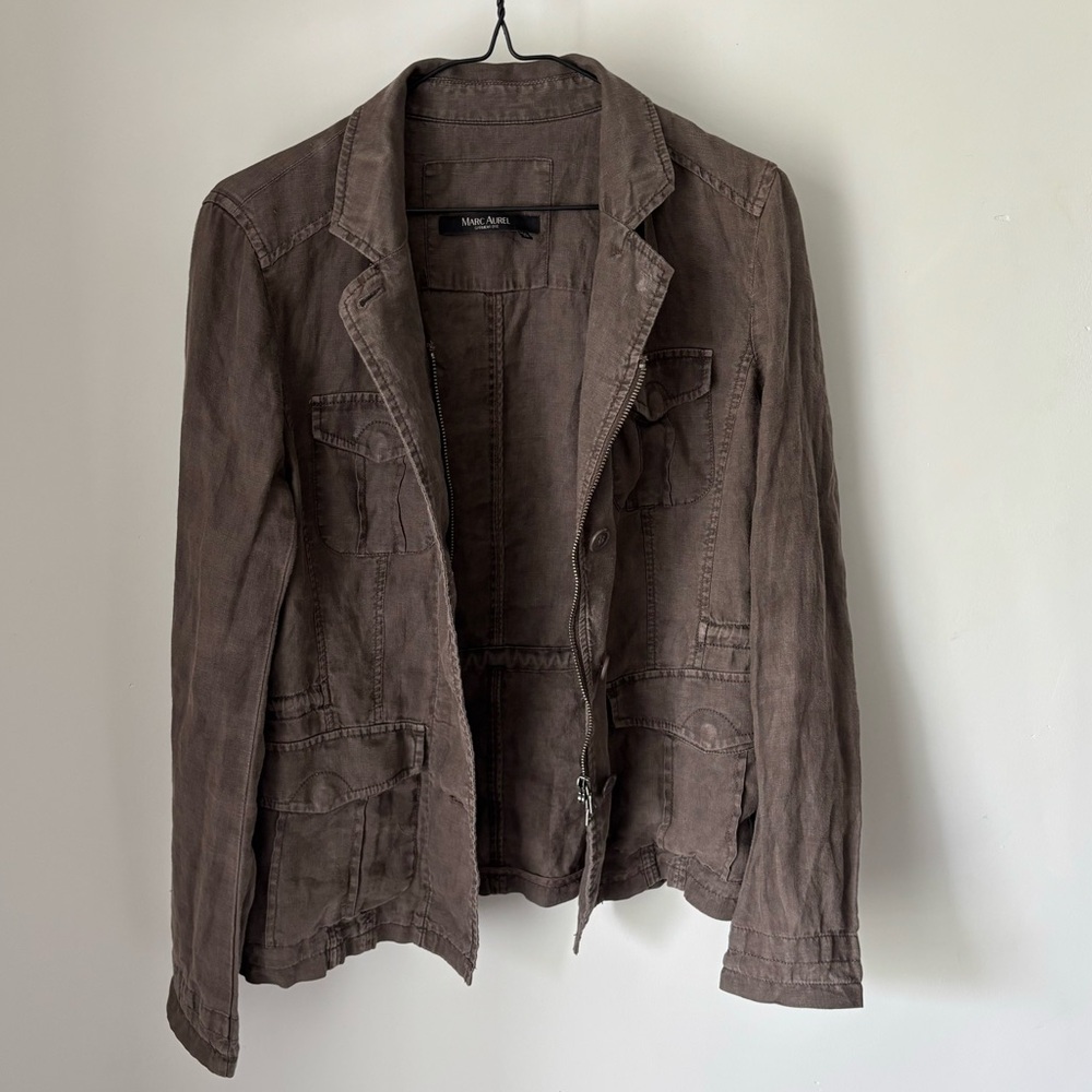 Marc Aurel 100% Linen Garment-Dye Jacket - Size 6 (EU 36)